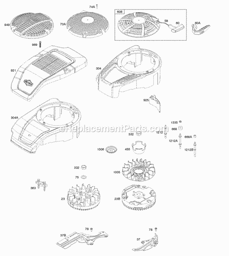 Blower Housing CoverGuards Flywheel Rewind Starter Diagram and Parts List for 122S02-0150-B1  Briggs and Stratton Engine